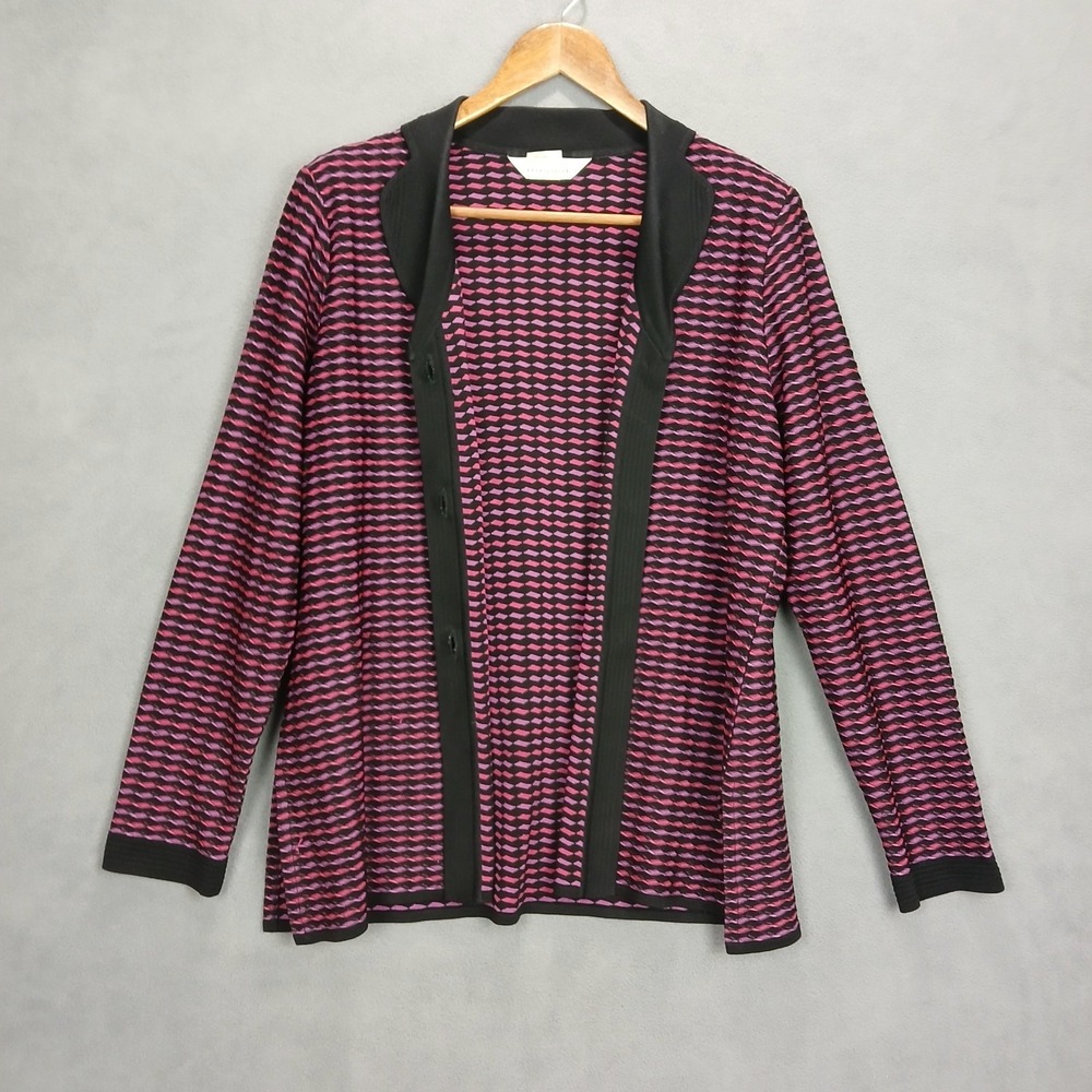 Exclusively Misook Cardigan Sweater‎ Womens Medium Multicolor Striped Tight Knit